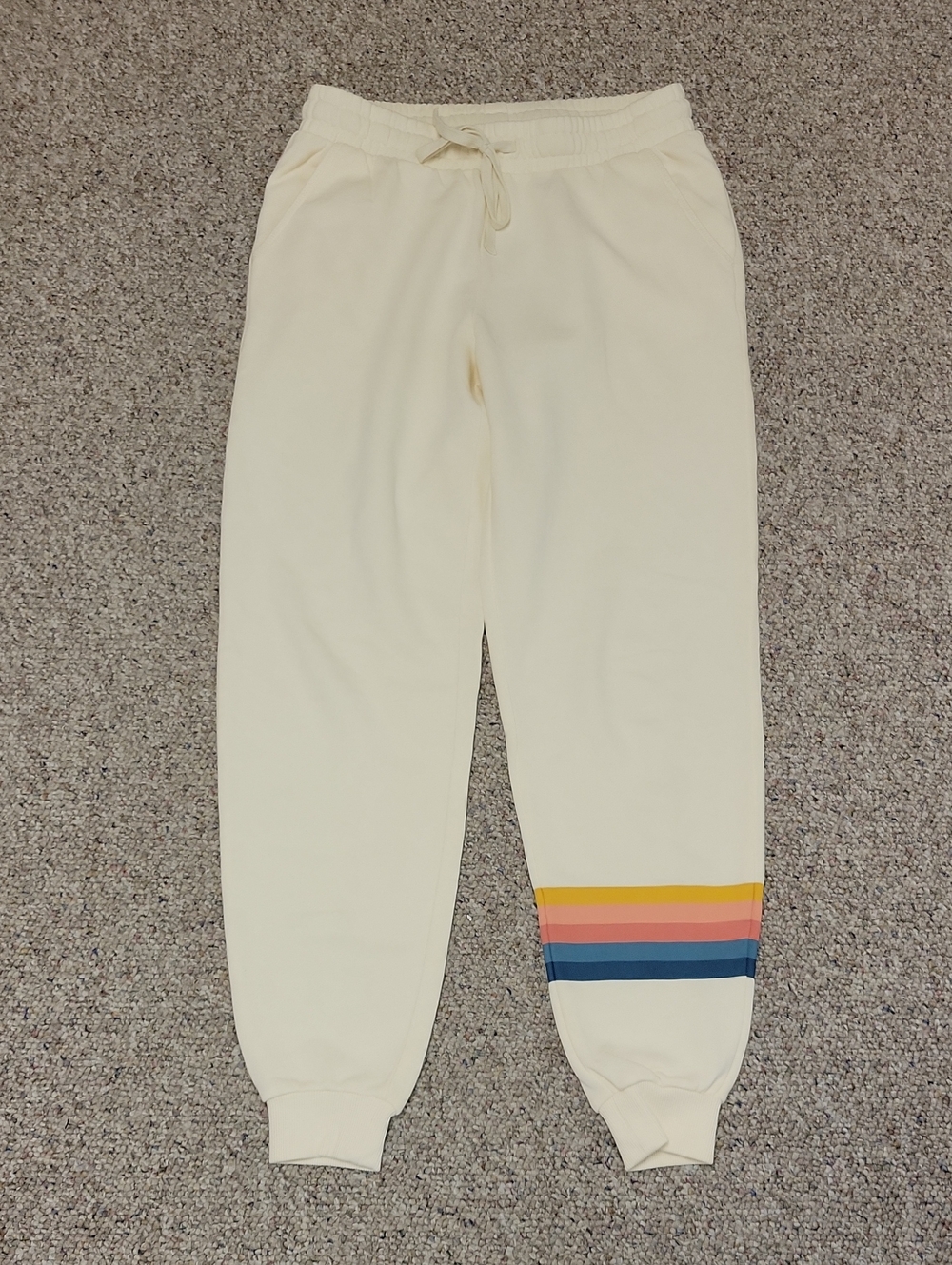 O'Neill Cream Jogger Sweatpants Color Stripe Detail Small New Athleisure Gym